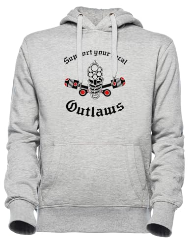 Sweat à capuche gris homme femme Luxogo Outlaw MC pull unisex style motard