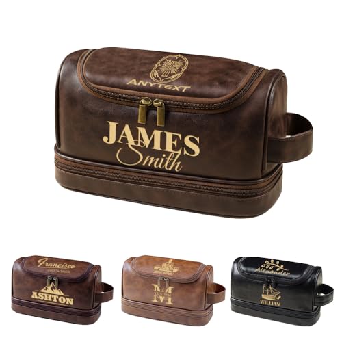 HDSD Personalized PU Travel Leather Toiletry Bag for Men Hanging Custom Groomsmen Gifts Cosmetic and...