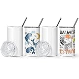 AGH 12 oz Sublimation Tumblers Blanks with Lids and Straws 4 Pack Stainless Steel Straight Skinny Tumblers for Kids Double Wall Vacuum Insulated Tumbler BPA-Free Great DIY Gift for Children