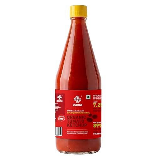 Zama Organic Tomato Ketchup 950g | 89% Desi Tomatoes | No Preservatives | No Added Colours | Made with Organic Brown Sugar | Rich, Thick & Natural Taste