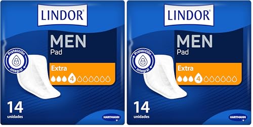 Lindor Men: Protectores para Hombres con Pérdidas de Orina, Extra, Compresas y Absorbentes para Incontinencia, 14 unidades (Paquete de 2)