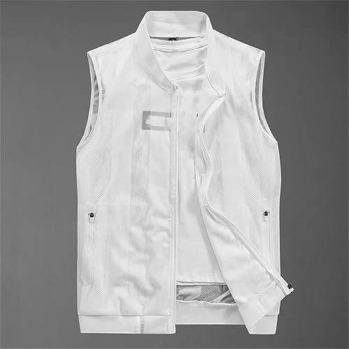 Vsadsau Men's Mesh Vest Fishing Solid Color Zipper Stand Collar Travel Photography Sleeveless Jacket2