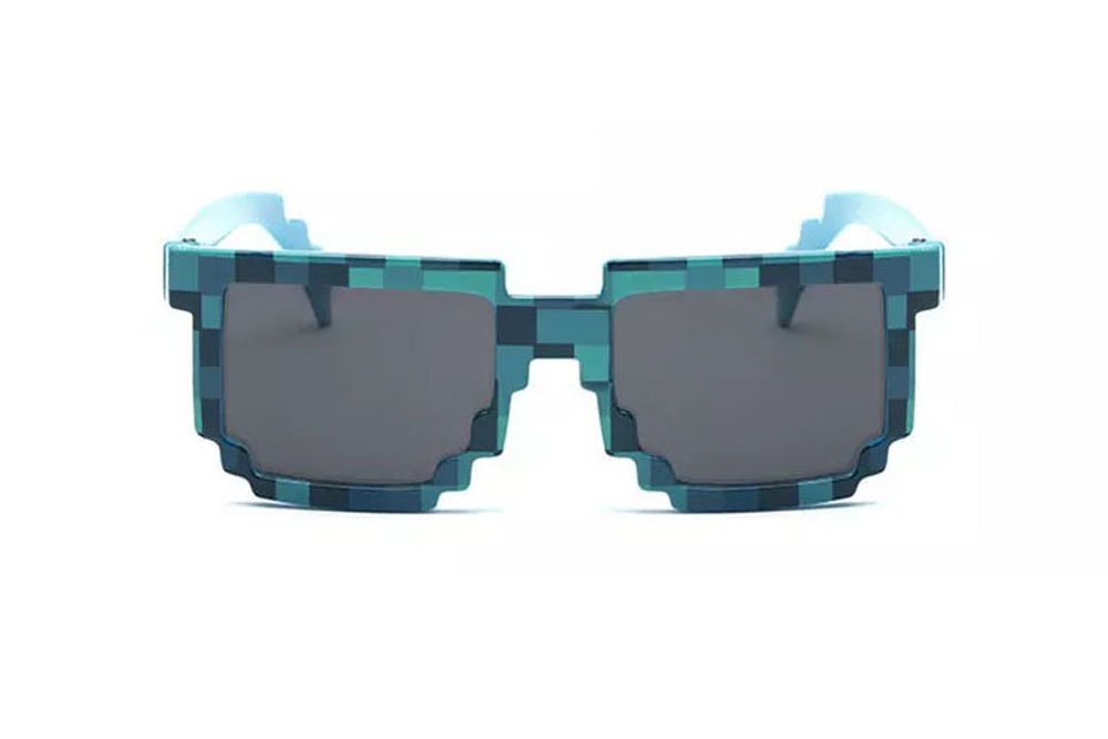 Kizrr - Kids Size - 8-Bit Pixel Pixelated Gamer Sunglasses - Retro Geeky Thug Life (Blue)