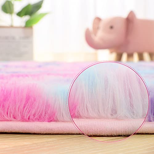 image for AROGAN Soft Rainbow Area Rugs for Girls Room 5x8 Feet, Fluffy Girls Be