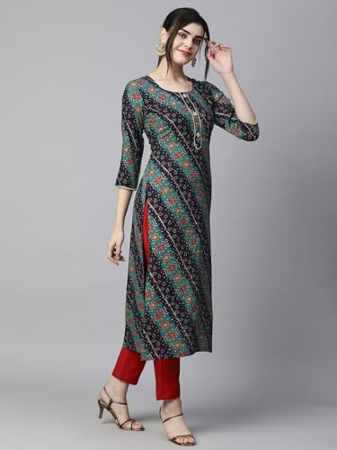 Image of GoSriKi Women's Cotton Blend Straight Printed Kurta with Pant Set