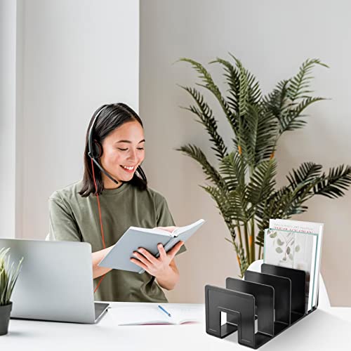 2 Pieces Black File Sorter Desk Organizer Grey Paper Sorter With 4 Sections Desktop File Organizer Vertical For Office Document Notebook Paper Desk Organizer #TOP4