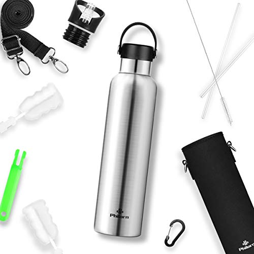 Philorn Botellas para beber Termos de 1000 ml Termos de acero inoxidable Termo de vacío Botellas de agua aisladas de… - Imagen 3