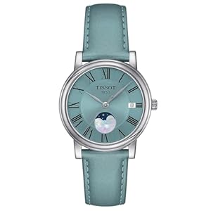 Tissot Womens Carson Premium Lady Moonphase Swiss Quartz Watch, Blue, Leather, 16 (T1222231635300)