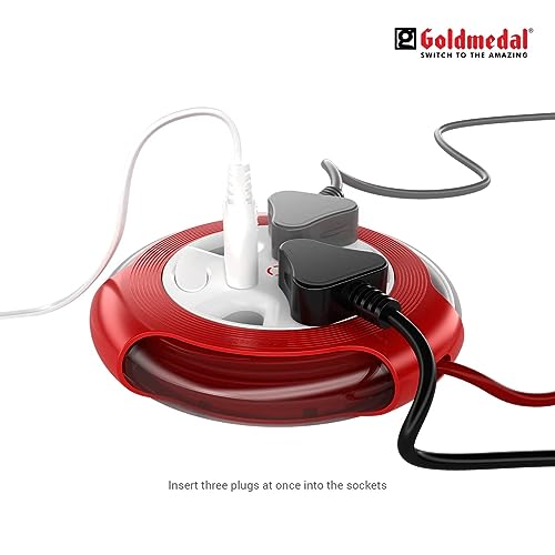 Image of Goldmedal Krysta 2 Pin Extension Cord (White and Red) - Pack of 1, Master Switch with Indicator, Heavy-Duty 5-meter Cable, International Sockets & 2-Pin Socket, Ultra-Smooth Rotation for Home & Office