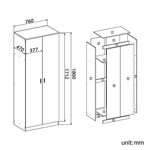 ELEGANT Modern High Gloss Wardrobe and Cabinet Furniture Set Bedroom 2 Doors Wardrobe with Mirror and 3 Drawer Chest and Bedside Cabinet - Image 4