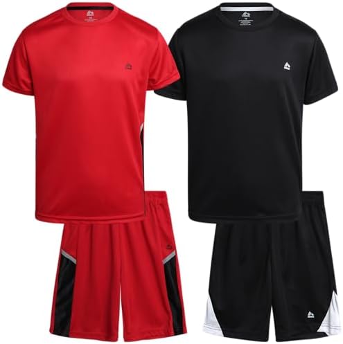 RBX Boys&#39; Active Shorts Set - 4 Piece Performance T-Shirt and Shorts Kids Clothing Set (8-12)
