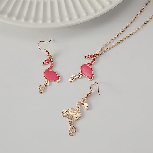 COLORFUL BLING Pink Flamingo Dangle Drop Earrings Hawaiian Tropical Animal Bird Earrings Necklace Jewelry Set Bohemian Summer Beach Jewelry Gifts2