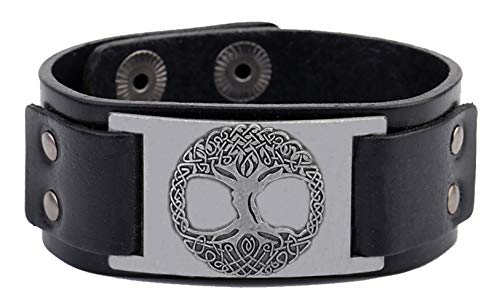 Lemegeton - Pulsera de cuero con diseño de árbol de la vida celta, para hombres y mujeres