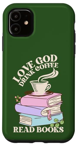 Love God Drink Coffee Read Books Lovers Retro Christian Custodia per iPhone 11