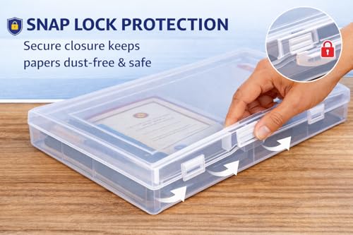 Image of Klick n shop A4 Clear File Storage Box Transparent Plastic Document Organizer with Secure Latching Lid, Stackable Paper Holder for Office, School & Home Use (Pack Of 3)