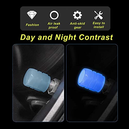 16 Pcs Fluorescent Car Tire Valve Caps, Universal Glow in The Dark Tire Caps with Reflective Stickers, Durable Luminous Tire Valve Stem Cap for Most Cars, SUVs, Trucks, Motorcycles and Bicycles