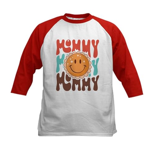 CafePress Groovy Smile Mommy Baseball Jersey Kids Cotton Baseball Jersey, 3/4 Raglan Sleeve Shirt Red/White