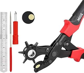 Leather Hole Punch Plier, Heavy Duty Rotatable Belt Hole Puncher with 6 Different Sizes Used for Belt, Watch Belt, Belt, Shoes, Purses, Clothes, Cardboard, Paper, Hard PVC, etc