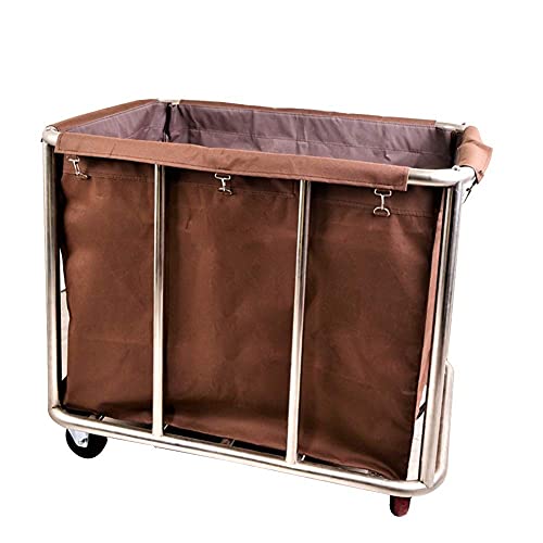 ASerZenith Heavy-Duty Mobile Cart, 100Kg Capacity Laundry Service Trolley With Steel Frame, Rolling Linen Cart For Home & Hotel, Blue, 91Cm - Versatile Utility Cart,Brown-91X56X92Cm