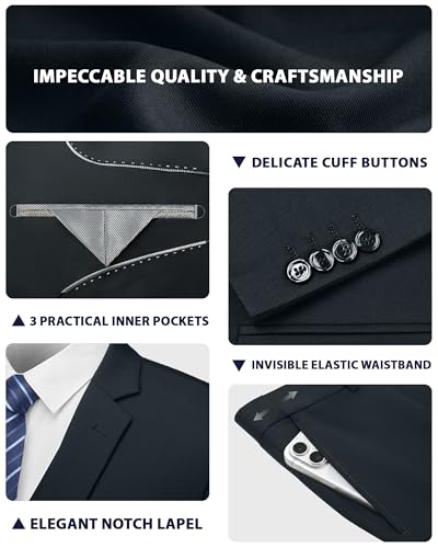 Image of Cooper & Nelson Men's Suit Slim Fit, 3 Piece Suits for Men, One Button Solid Jacket Vest Pants with Tie, Tuxedo Set