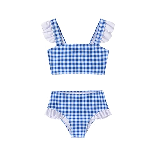 Image of LIZENS Girls Plaid Swimwear Two Piece Trim Swimsuit 2-12 Toddler Beach Bathing Suit for Kids