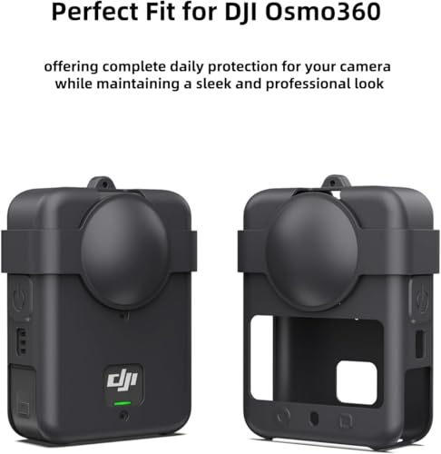 Image of M.G.R.J Soft Silicone Protective Case Cover for DJI Osmo 360 Action Camera, Camera Lens Cover Cap with Hand Strap (Black)