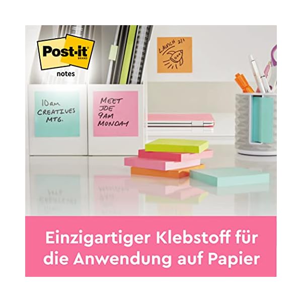 Post-it Z-Notes Neon Rainbow Collection, Packung mit 6 Blöcken, 100 Blatt pro Block, 76 mm x 76 mm, Farben: Gelb, Grün… – Bild 3