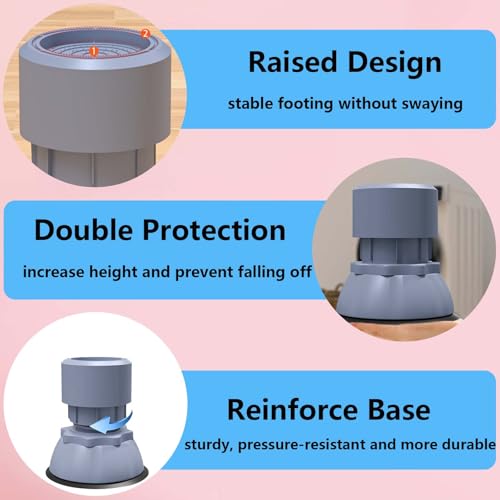 4 Stück Schwingungsdämpfer Waschmaschine FORMVERSITY, Grau Universal waschmaschine antivibrationsfüße Verstellbare Höhe 10-12cm, Verstellbare Vibrationsdämpfer für Waschmaschinen Trockner