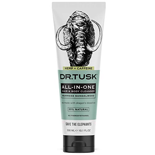 DR. TUSK Mens Body Wash and Shampoo | 2-IN-1 Hair and Body Shower Gel for Men | Hempseed Oil, Caffeine and Dragon s Blood | Burmese Sandalwood | 10.1 fl oz