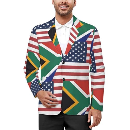 U.S. South Africa Flag Men's Fashion Slim Fit Casual Print Button Suit Jacket Notched Lapel Blazer