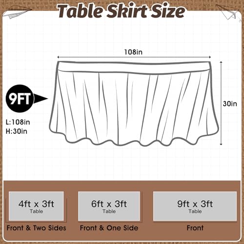 Image of 9FT Ruffle Burlap Pattern Table Skirt Teacher Desk Skirt for Classroom Decor Rectangle Table Cloth Desk Cover for Back to School Decorations Farm Birthday Party Supplies Office Bookcase Cabinet