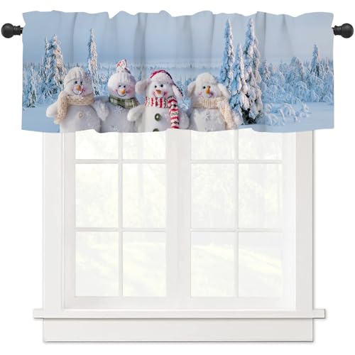 ubnlkto Snowman Valance Curtains 54x18 Inch Snowflake Christmas Tree Toppers Rod Pocket Window Treatment for Kitchen Bedroom Bathroom Living Room Holiday Decor (1 Panel)