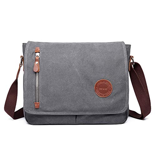 13 Inch Vintage Men's Canvas Messenger Bag Laptop Shoulder Satchel Crossbody Sling Bookbag School Bag Briefcase Laptop Bag (Grey)
