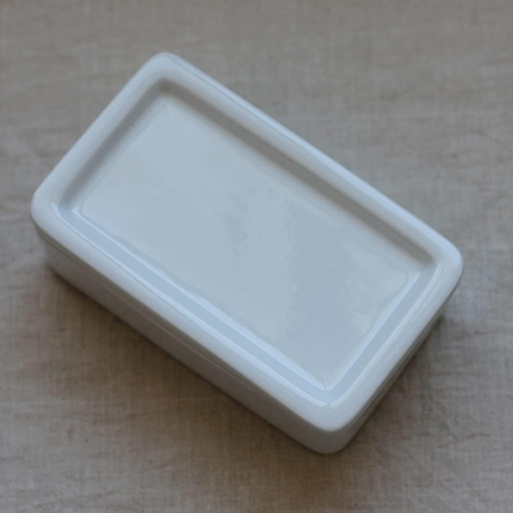Butter Dishes Simple White Ceramic Rectangular Butter Box Ceramic Butter Tray with Lid Butter Container