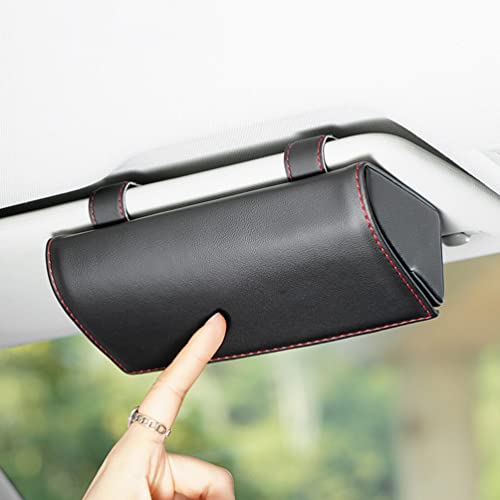 Caixa de óculos de sol para carro: estojo de couro para óculos de sol, estojo de armazenamento com c