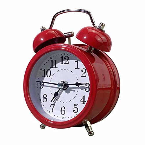 AUNMAS Reloj Despertador de 3 Pulgadas, Reloj Despertador de Campana Doble de bajo Ruido con Retroiluminación Suave, Reloj Despertador Analógico para Dormitorio, Apartamento (Rojo)