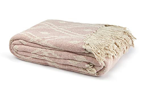 StylemyBedroom Jeté de canapé/lit réversible 100 % coton Motif losanges Rose 127 x 152 cm Cover