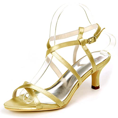 GGBLCS Damen Hochzeitsschuhe Satin Pumps Spitz Stöckelabsatz Brautschuhe Party Abendschuhe 35-43,Gold,40 EU Cover
