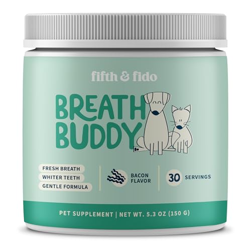 Image of Breath Buddy Dog Dental Powder for Teeth Cleaning - Cat & Dog Breath Freshener, Helps Remove Plaque & Tartar, Gentle Formula for Sensitive Stomachs, Natural Ingredients, USA Made