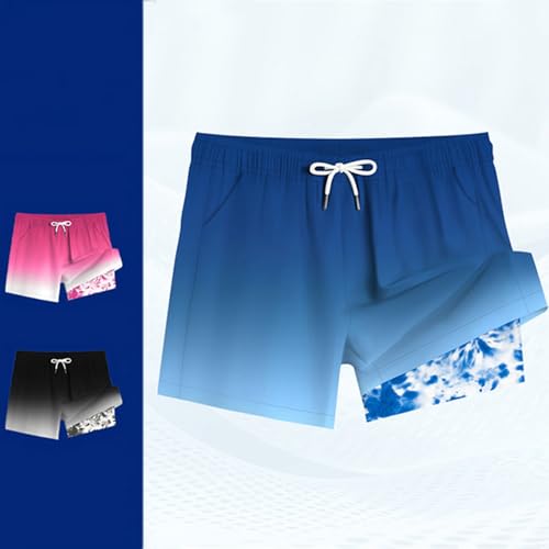 GIBZ 2 in 1 Swimming Shorts Men Tie-Dye Gradient Quick Dry Swim Trunks with Compression Liner Pockets Beach Shorts2