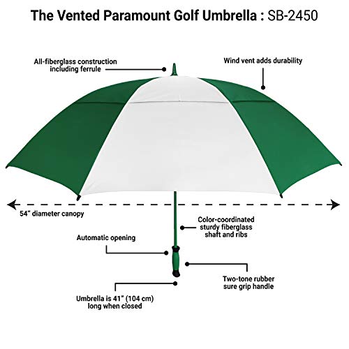 Strombergbrand Golf Umbrella Windproof 64 Inch Oversize Umbrella, Automatic Open Large Double Vented Canopy, Waterproof & Lightweight Portable Golf Umbrella For Men & Women,Hunter Green/White #TOP3