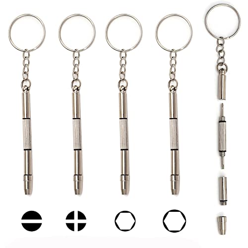 4 Pièces Porte-Clés Tournevis Optique De Mini Précision 4 En 1 En Acier Inoxydable Pour Lunettes De Soleil Montures De Lunettes Réparation De Bijoux Et De Montres Cover