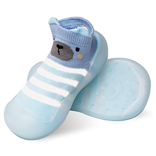 Baby Toddler Sock Shoes Non-Skid Indoor Kids Floor Slipper Children Animals Cotton Mesh Breathable Lightweight TPE Material Shoes Socks-Light Blue