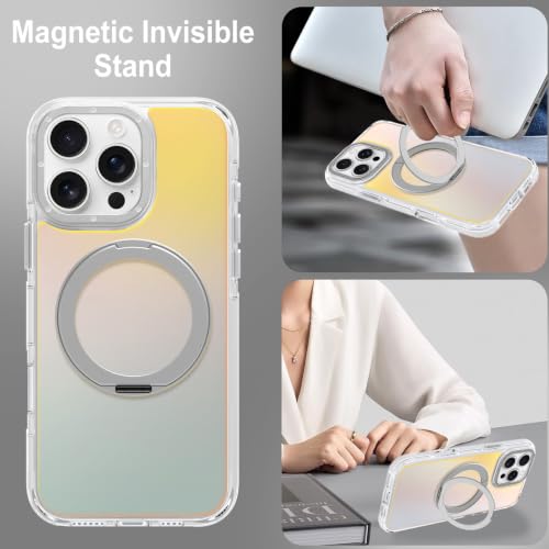 Image of Magnetic for iPhone 16 Pro Max Case with 360 Stand [Compatible with Magsafe] [Fluorescent Design] [1 Screen Protector] Slim Translucent Matte Case for iPhone 16 Pro Max 6.9 inch, White