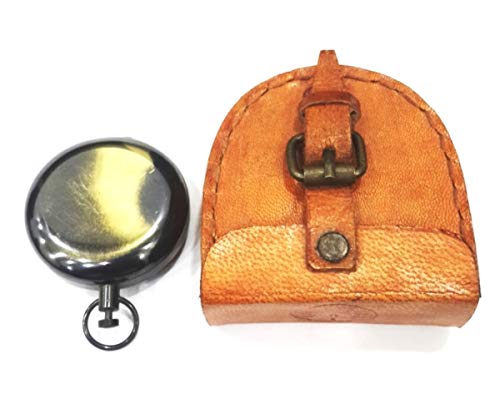Brújula marítima artesanal con botón y estuche de cuero marrón miniatura 1