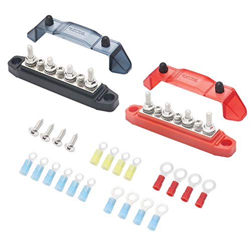 Recoil Bbs43-P Bus Bar 4 X M5 Studs 3 Screw Terminals Power Distribution Block Busbar With Ring Terminals (Red+Black) #TOP1