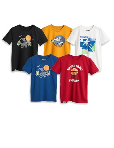 Image of Amazon Brand - Symbol Boys 100% Cotton Graphic Printed Half Sleeves T-Shirt | Age 6-14 Years (Available in Combo Pack of 3 and 5)