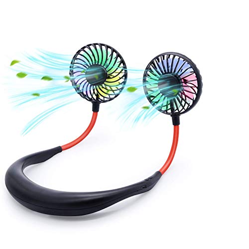 Personal Fan, Neck Fan Portable USB Fans with Three Levels of Wind USB Rechargeable 2000mAh Battery, Red and Blue LED Lights, Private Fan are Suitable for Indoor and Outdoor Activities