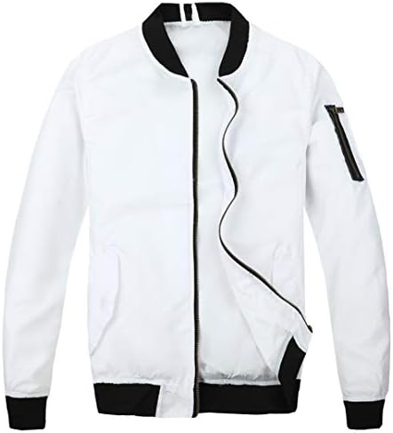 MADHERO Men's Lightweight Bomber Jacket Slim Fit Softshell Windbreaker (White,S/42)