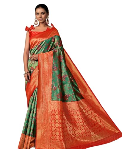 Image of EthnicJunction Women's Silk Blend floral Woven Saree With Blouse Piece | Wedding Saree